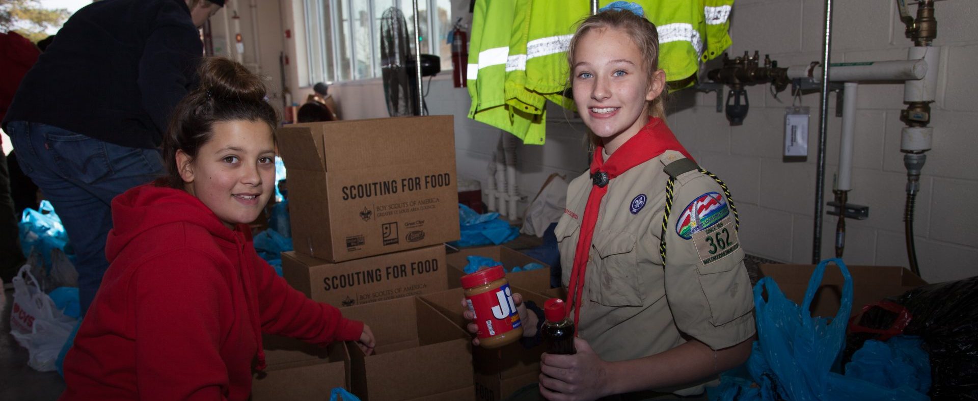 Scouts at a food drive
