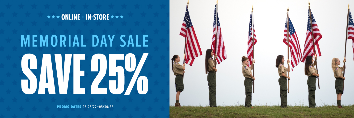 Memorial Day Sale, May 26th - 30th. 25% off Select Camping Items